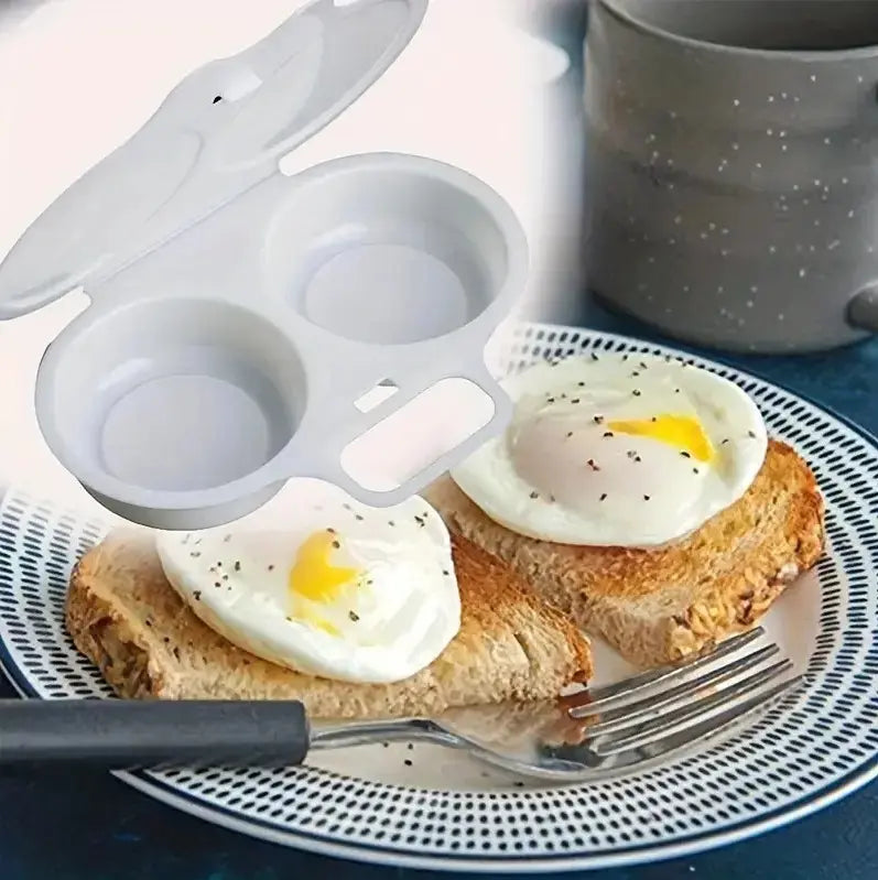 Grey Egg Poacher, Easy-Clean Microwave Egg Boiler Poacher, 2 Cavity Nonstick Poached Egg Maker With Lid, Egg Cooker, Double Drain Poached Cups Dining Specialty Cookware