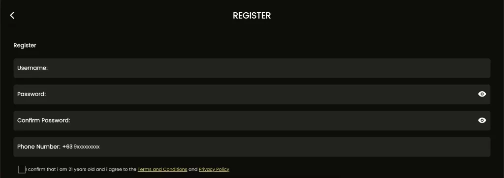 Mobile phone showing crownjili download and login register screen